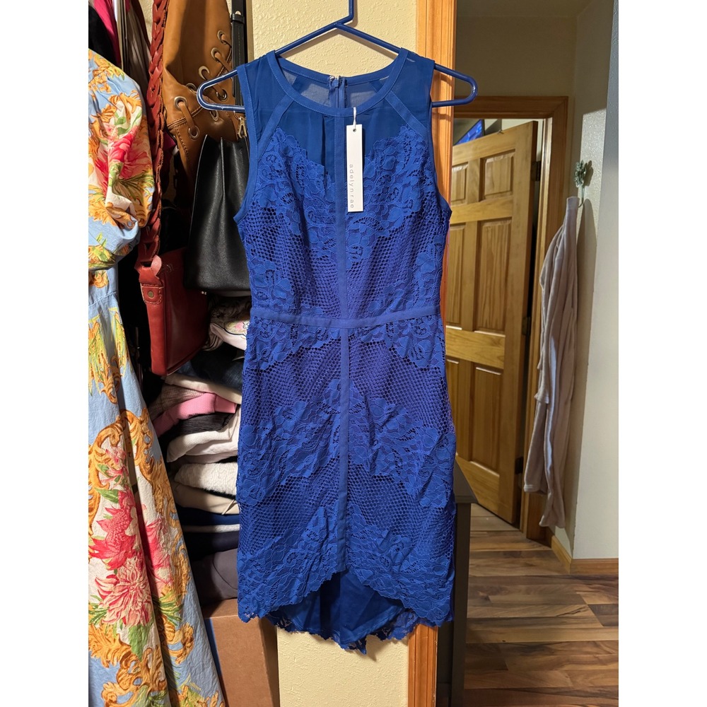 Anthropologie Maeve Royal Blue Crochet Floral Mini Dress Sleeveless Scalloped 6